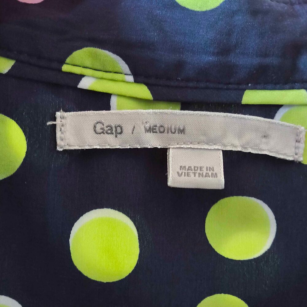 GAP Navy Blue Lime Green Twee Polka Dot Popover Blouse Tunic Shirt Womens M - Picture 3 of 5